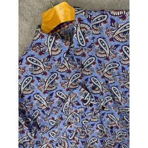 Alan Flusser Blue Paisley Print Long Sleeve‎ Button Down Shirt Mens XL Hipster